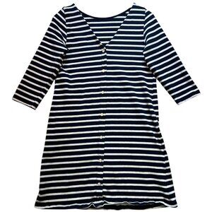 Amour Vert Women's Button Front Mini Dress Long Sleeve Size M Blue White Stripe